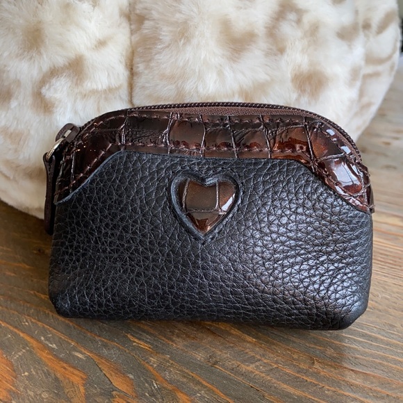 Brighton Accessories - NWOT Brighton Coin Purse Heart Leather Black Brown Croc Pebble
